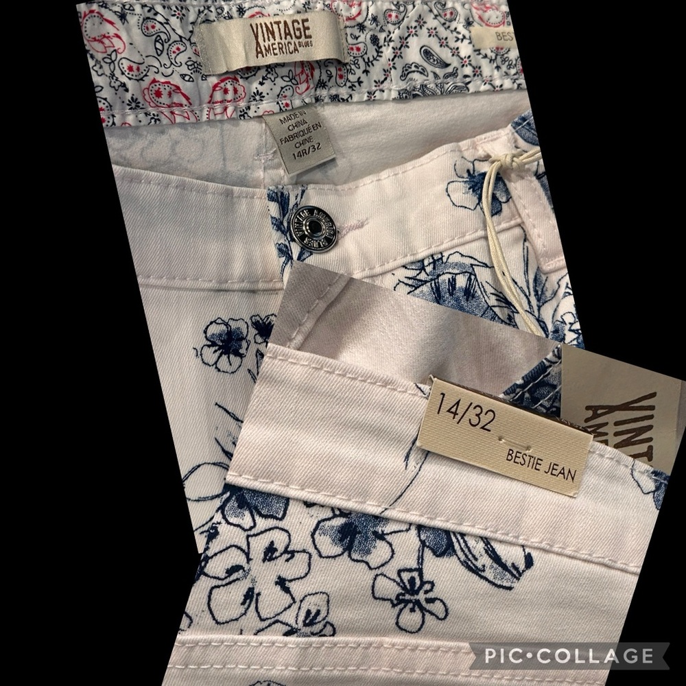 Vintage America Brand Embroidered White Denim Jeans - NEW NWT - Picture 6 of 10